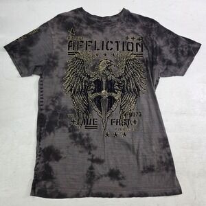 Vintage Y2K Affliction Live Fast Black, Gray &‎ Gold Tie Dye T-Shirt Sz X-Large